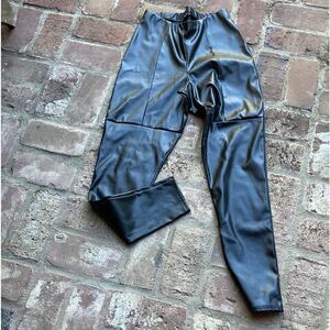 Pretty Little Thing High Waisted PullOn Faux Leather Black Leggings Size 10